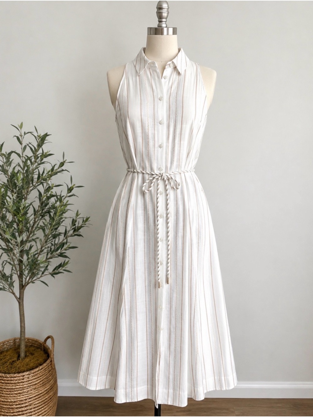 Karl Lagerfeld Paris Striped Sleeveless Midi Shirtdress NWT